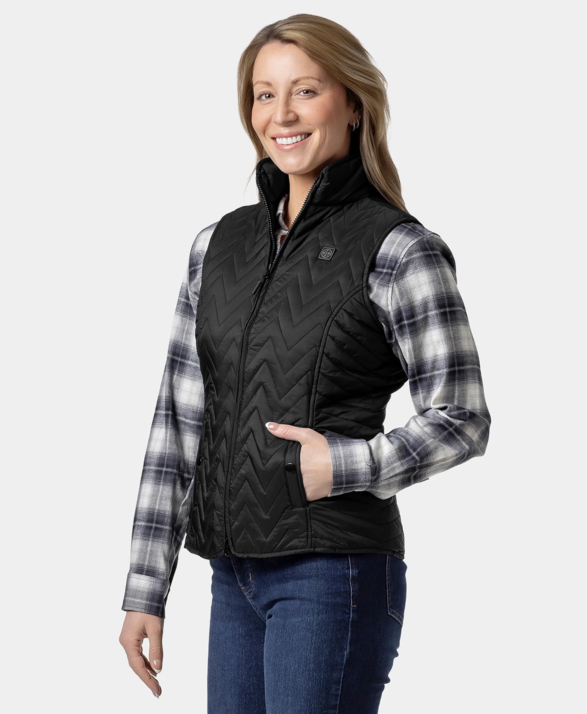 Women's Heated Chevron Quilted Vest - Black