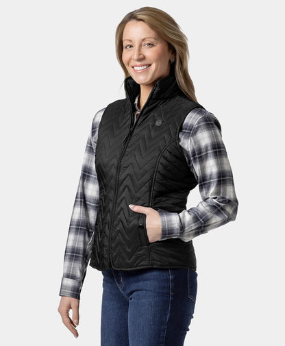 Women's Heated Chevron Quilted Vest - Black