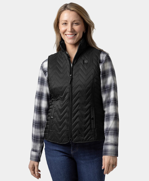 Women's Heated Chevron Quilted Vest - Black ,view 1