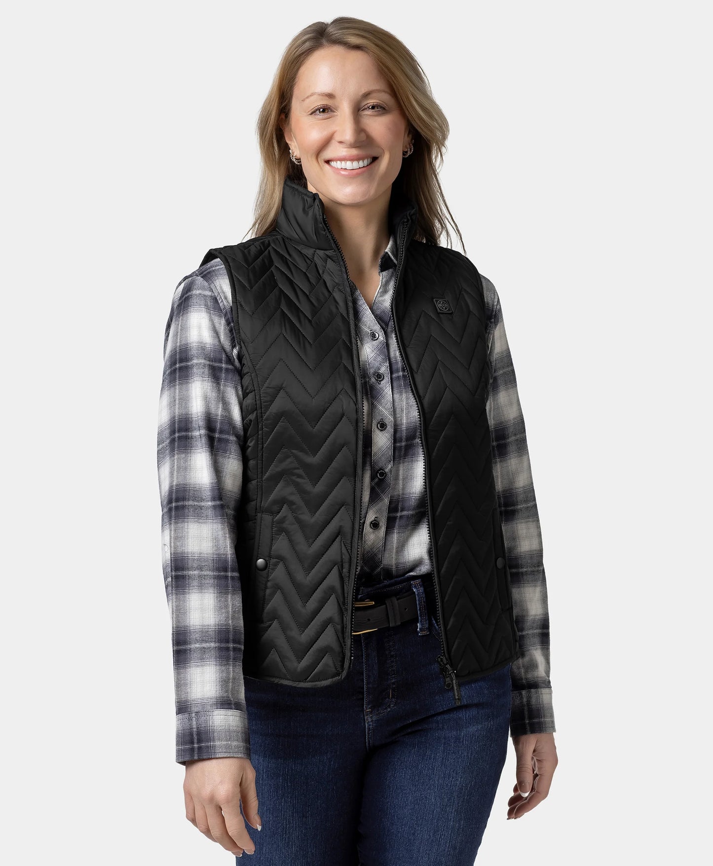 Women's Heated Chevron Quilted Vest - Black