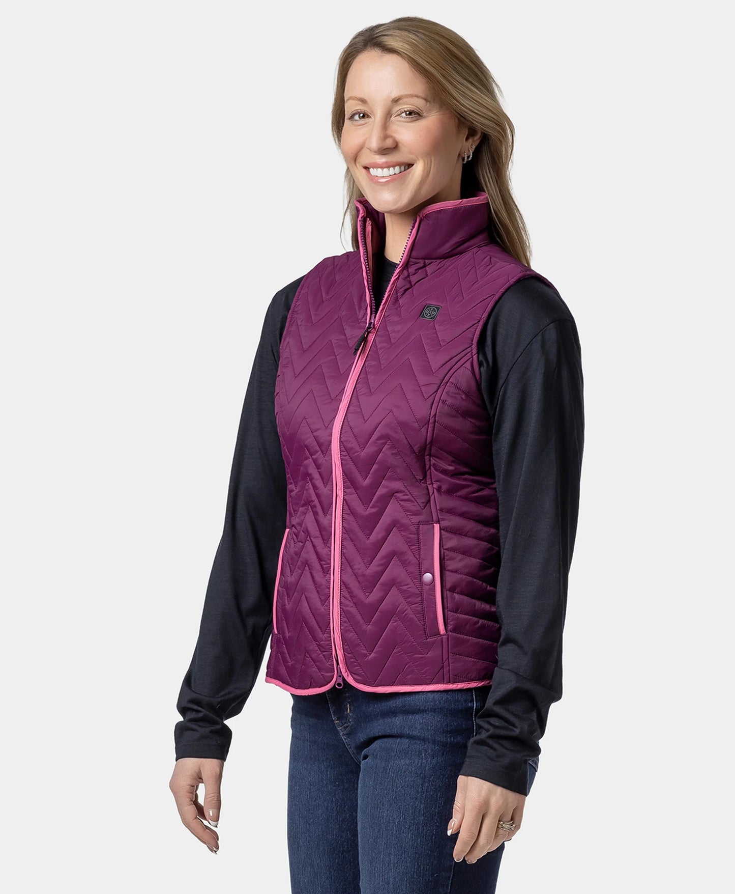 Women's Heated Chevron Quilted Vest - Purple