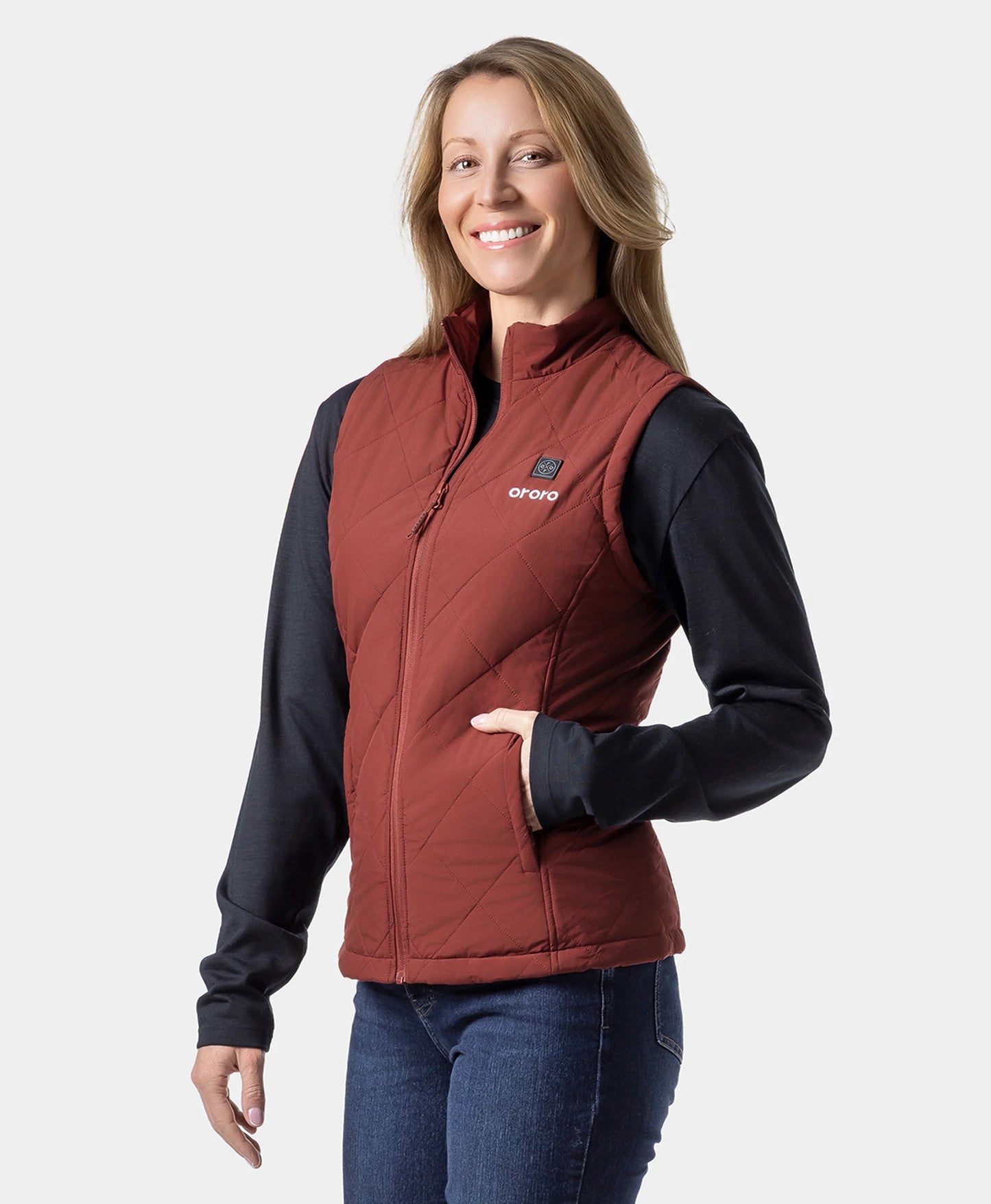 Women's Heated Quilted Vest - Drak Red 