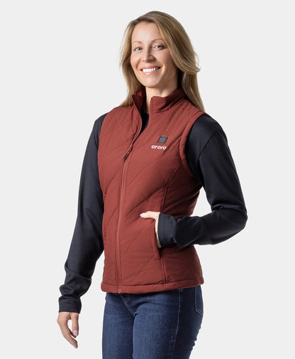 Women's Heated Quilted Vest - Drak Red 