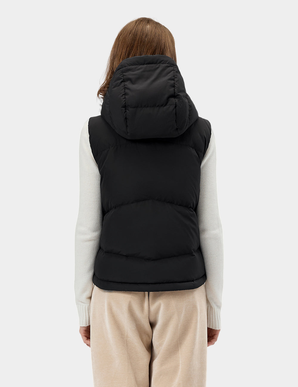 (Open-Box) Women's Heated Cropped Puffer Down Vest - Black / Red, Thumbnail 5