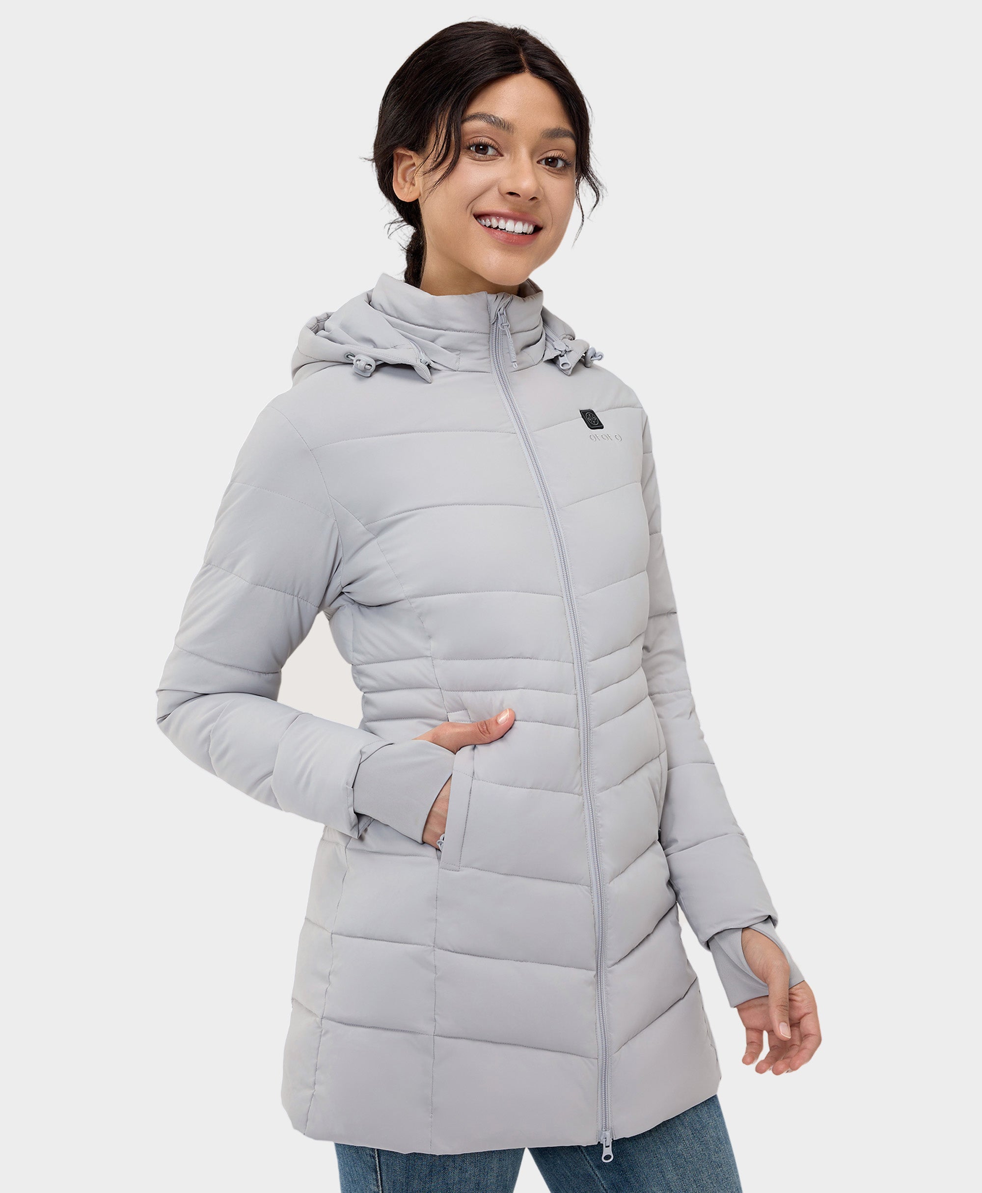 Frauen beheizbare Puffer-Parka-Jacke - Schwarz/Weiß/Grau/Rot, Thumbnail 6