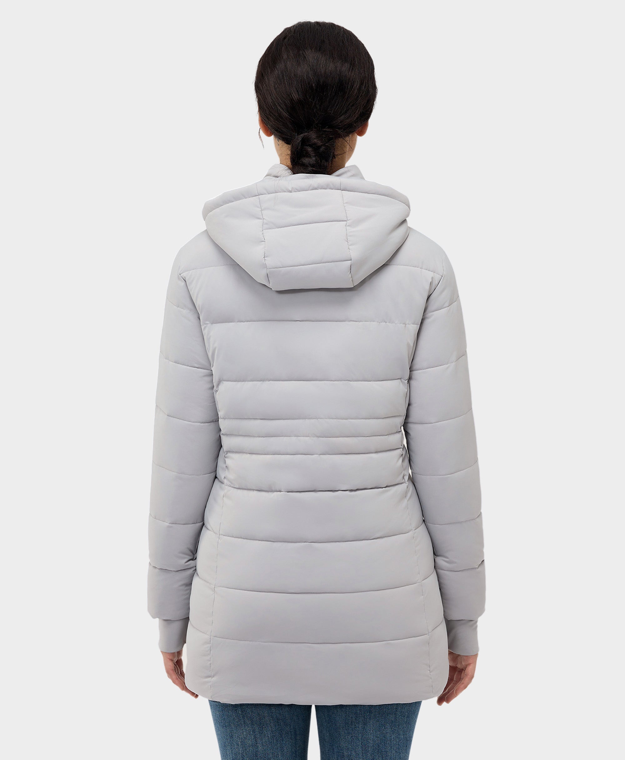 Frauen beheizbare Puffer-Parka-Jacke - Schwarz/Weiß/Grau/Rot, Thumbnail 7