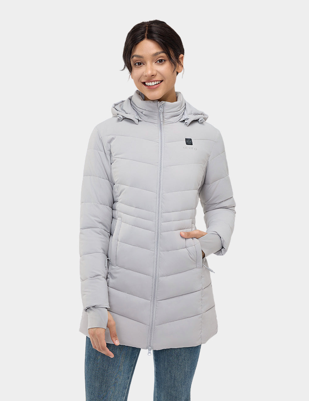 Frauen beheizbare Puffer-Parka-Jacke - Schwarz/Weiß/Grau/Rot, Thumbnail 5