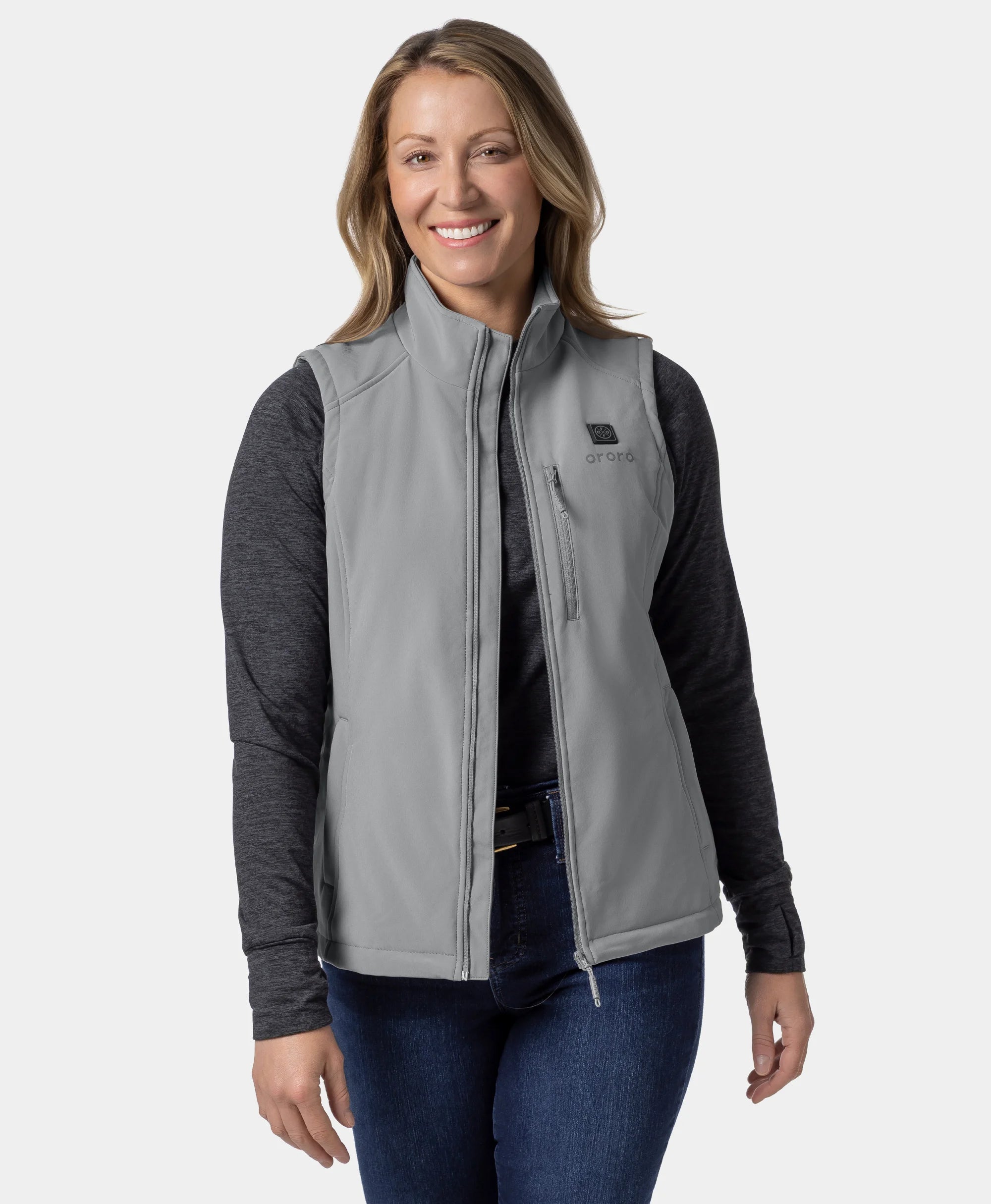 Women's Heated Quilted Vest - Grey / Red, Thumbnail 3