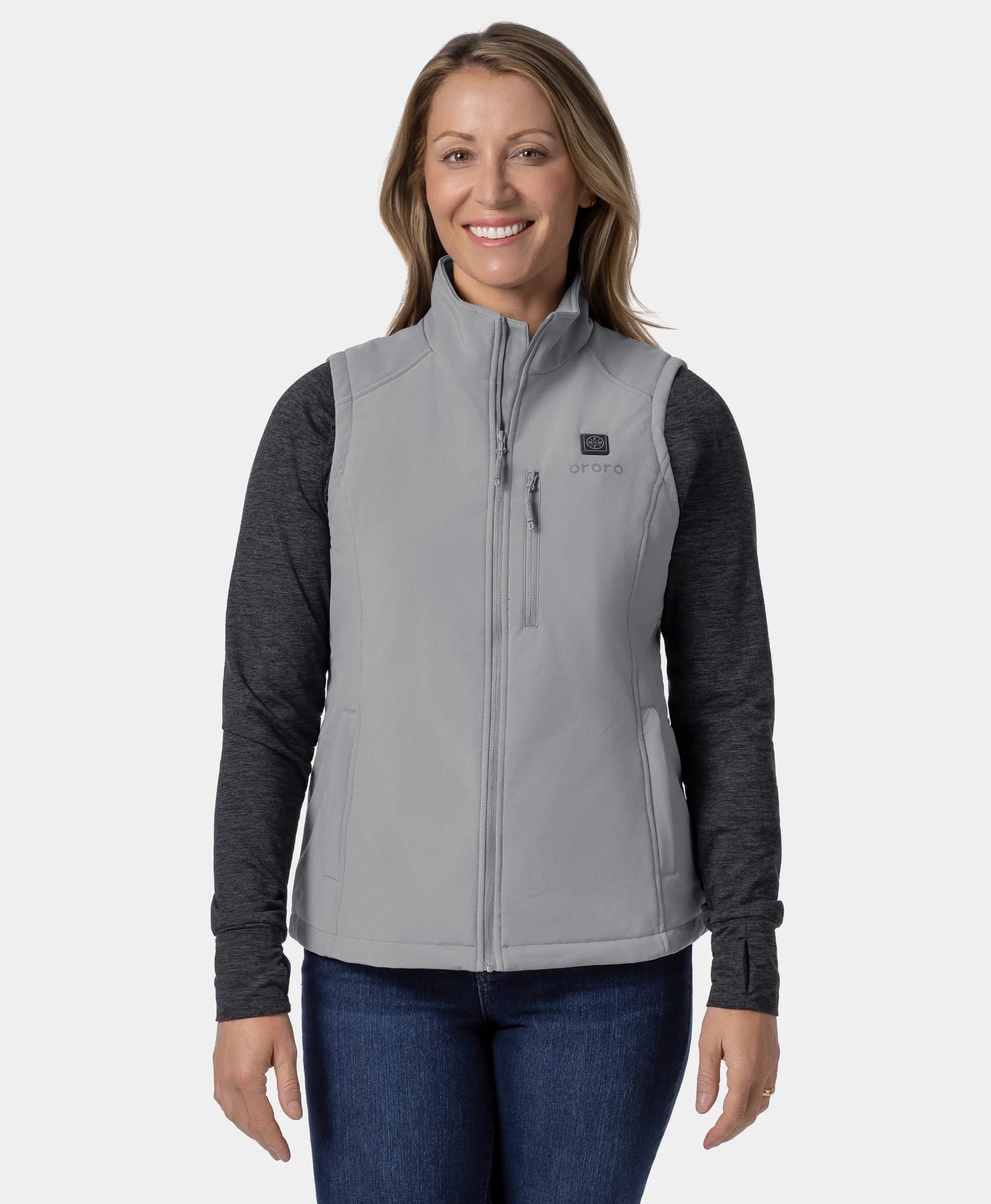 Women's Heated Quilted Vest - Grey / Red