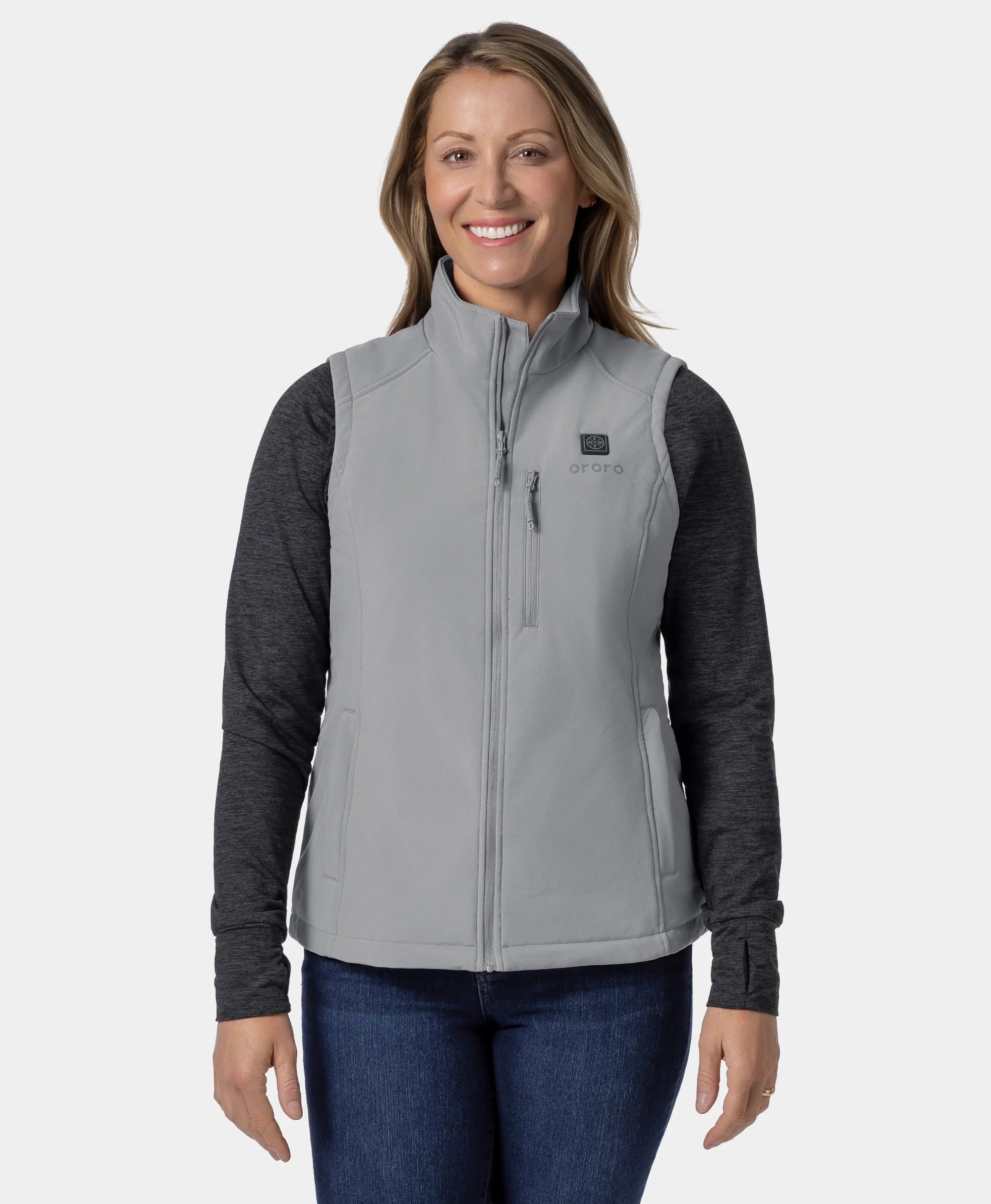 Women's Heated Quilted Vest - Grey / Red, Thumbnail 1