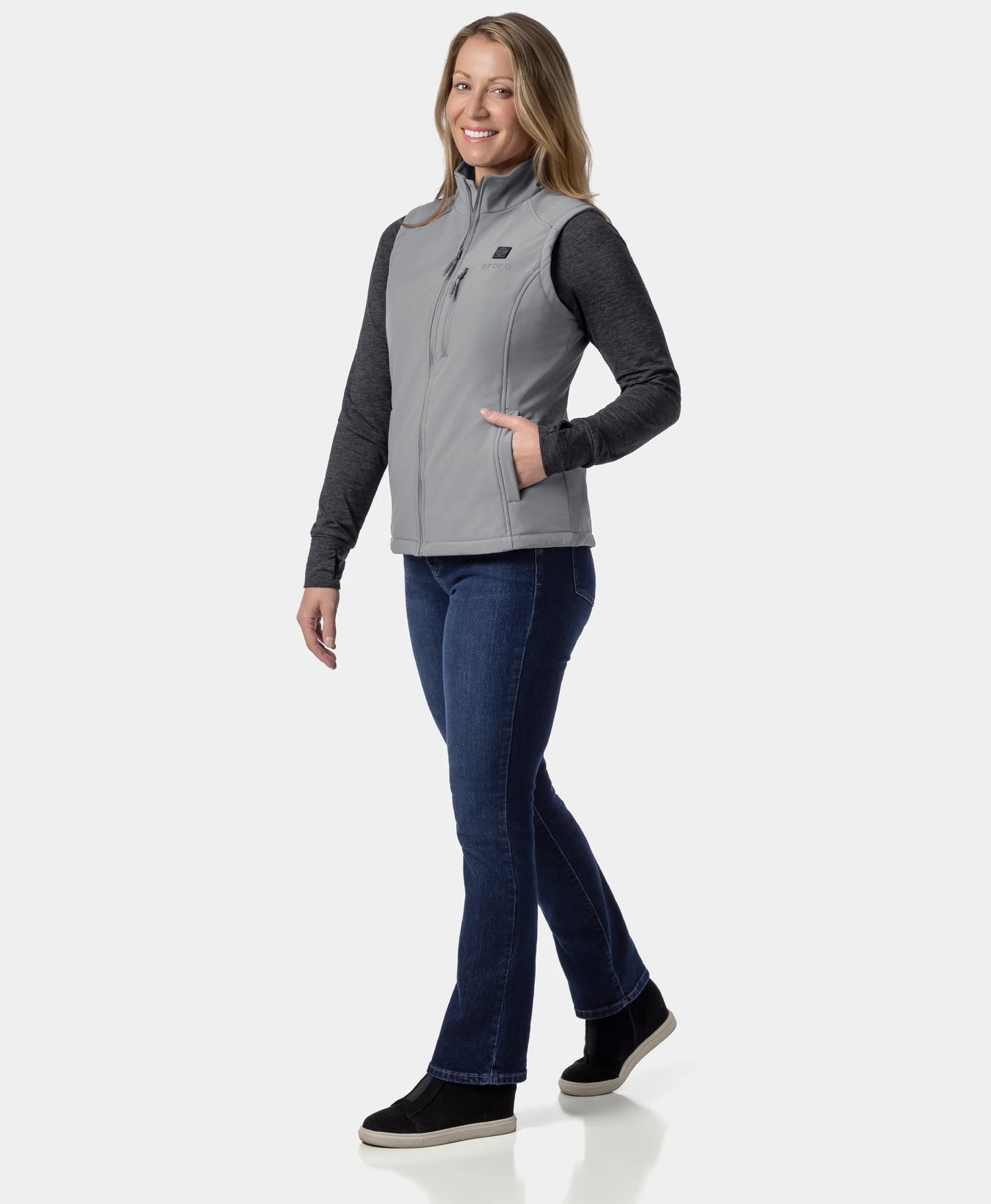 Women's Heated Quilted Vest - Grey / Red