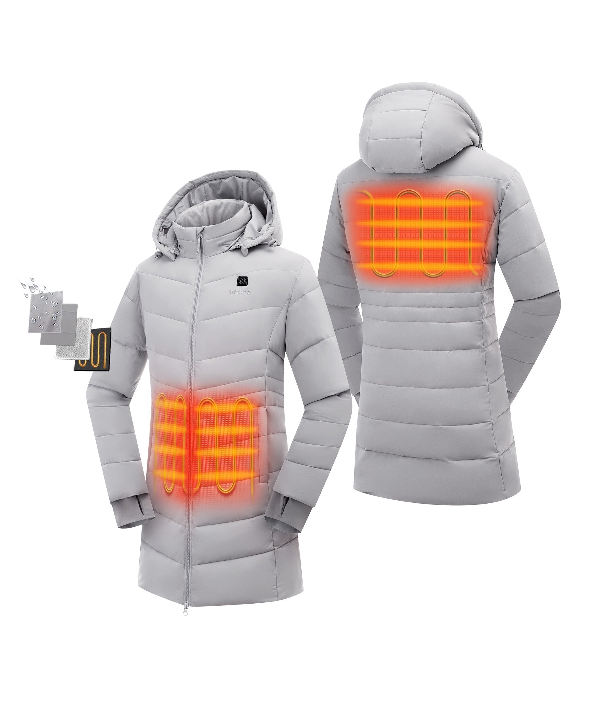 Frauen beheizbare Puffer-Parka-Jacke - Schwarz/Weiß/Grau/Rot, Thumbnail 3