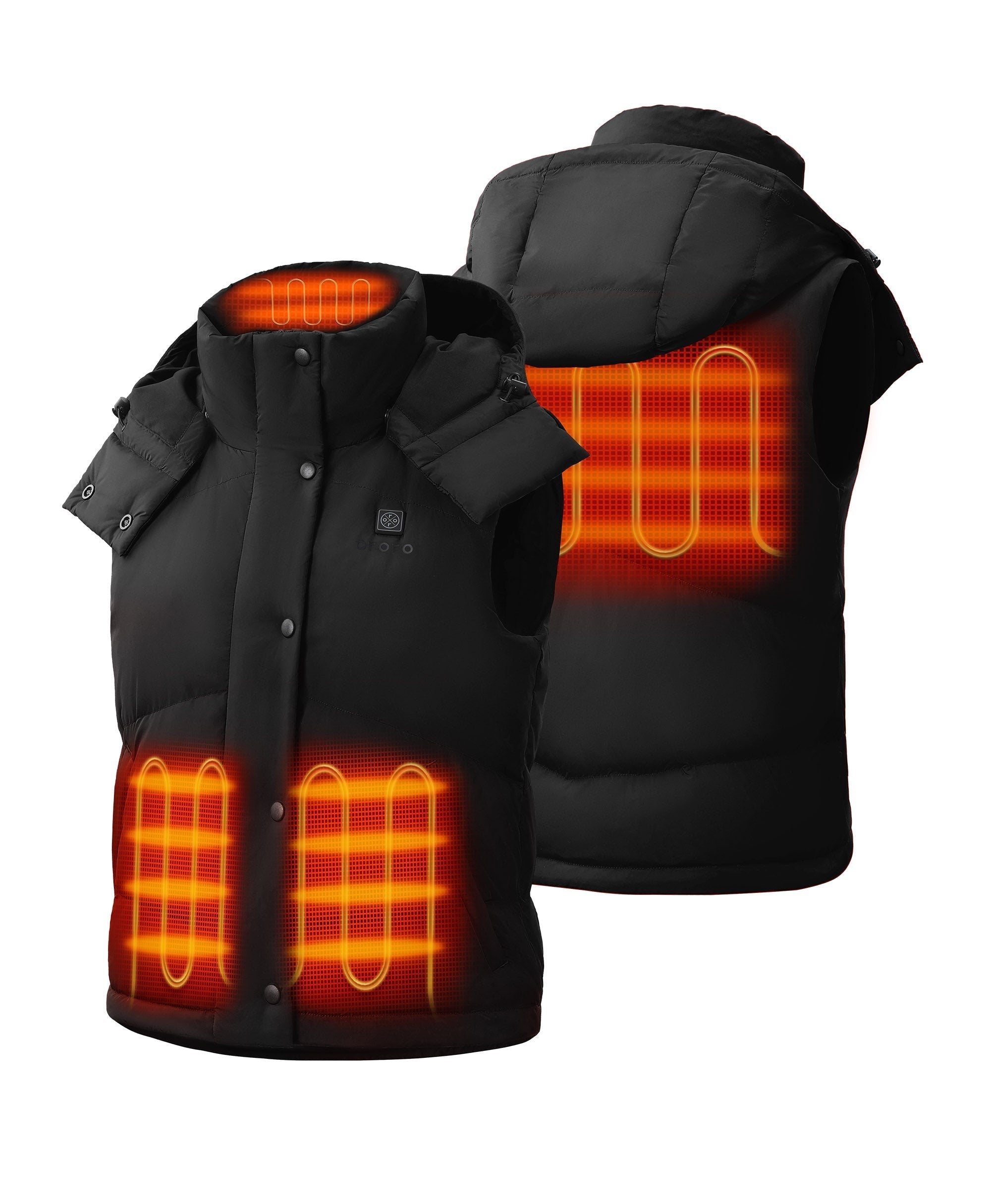 (Open-Box) Women's Heated Cropped Puffer Down Vest - Black / Red, Thumbnail 1