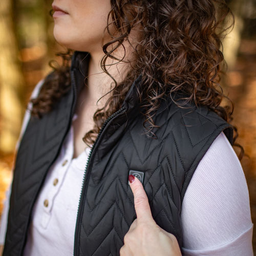Women's Heated Chevron Quilted Vest - Black