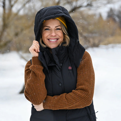 Women's Heated Cropped Puffer Down Vest - Black