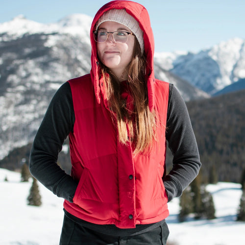 Women's Heated Cropped Puffer Down Vest - Red